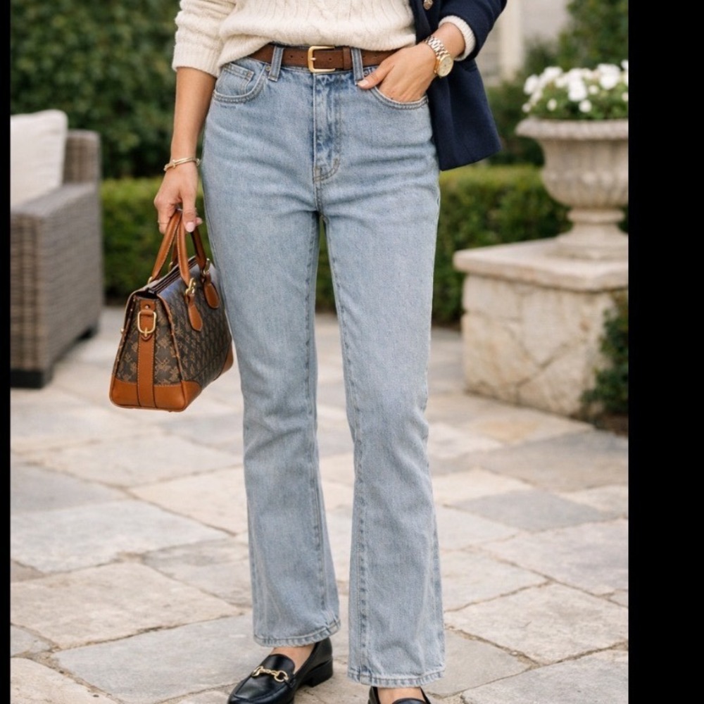 FROM BEGINNING‎ Womens Light Wash straight leg high rise stretch Jeans Size S